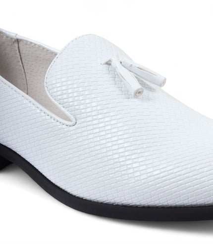 Men's White Formal Tassel Loafers Slip-On Leather Shoes