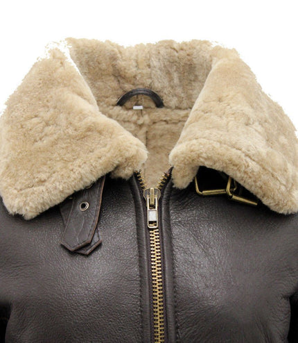 Womens Brown B3 Sheepskin Leather Flying Jacket-Kayseri