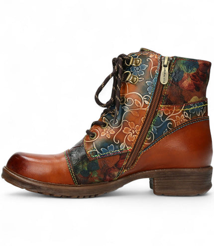 Laura Vita Anita 006 Camel Brown Floral Womens Gothic Victorian Leather Ankle Boots