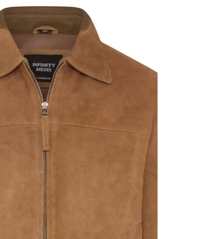 Mens Navy Goat Suede Leather Harrington Biker Jacket - Berlin