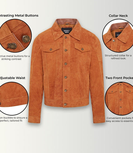Mens Trucker Goat Suede Western Leather Jeans Jacket - Yangon - Tan