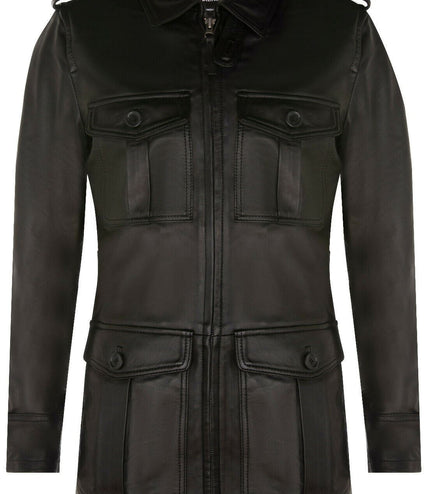 Mens Leather Parka Safari Coat-Mesa Verde - Black