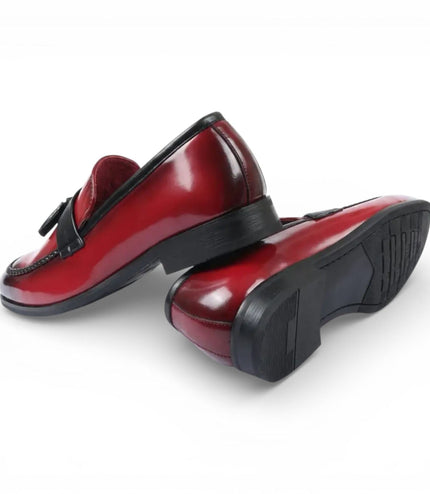 Mens Red Tassel High-Gloss Patent Faux Leather Formal Loafers Shoes