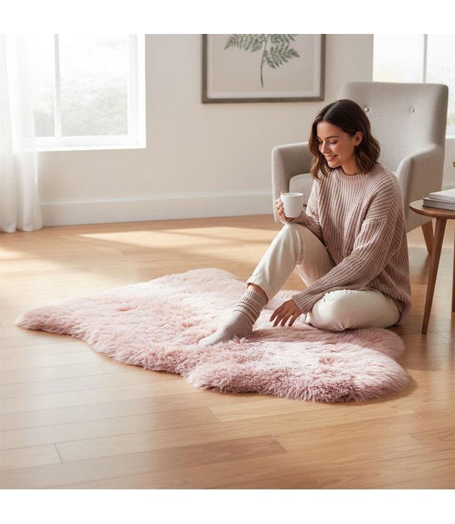 Genuine Rosa Pink Sheepskin Natural Silky Soft Fluffy Real Wool Rug