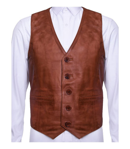 Mens Classic Leather Waistcoat-Chester - Tan