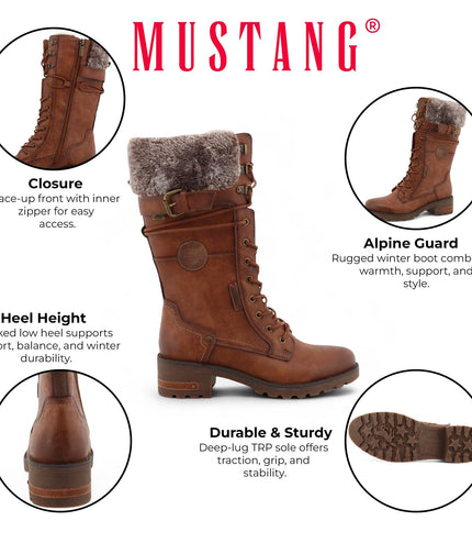 Mustang Women's Brown Mid-Calf Faux Fur Winter Combat Boots