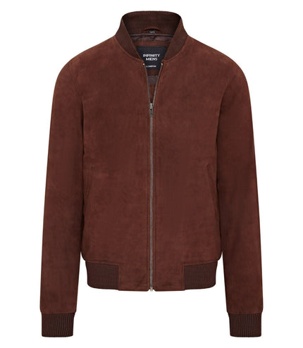 Mens Soft Goat Suede MA-1 Varsity Bomber Jacket  - Dalian - Brown
