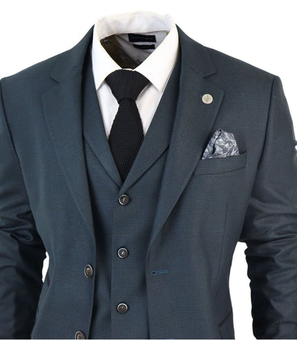 Men's 3 Piece Olive Prince Of Wales Check Suit
