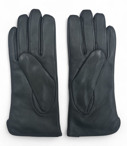 Womens Olive Green Italian Leather Winter Stitch Line Design Soft Wool Lining Gloves - L-GLV-301