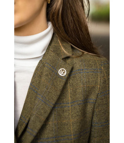 Women's Olive 2 Piece Set Tweed Blazer Waistcoat in Herringbone Check