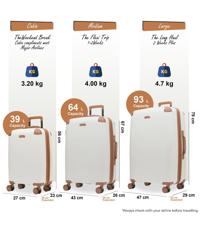 Amble Set of 3 Hard Shell Suitcase in Cream