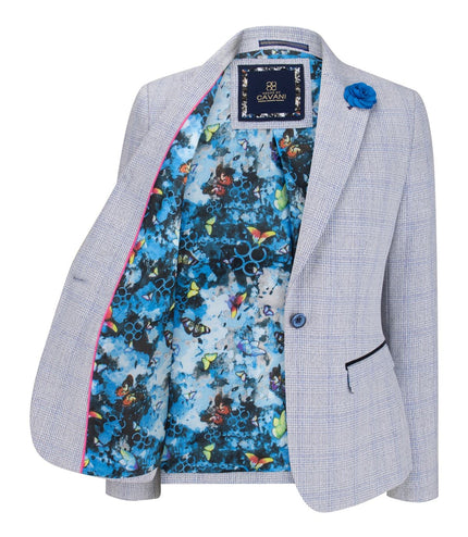 Womens Blue Check Blazer Wool Blend Herringbone Tweed