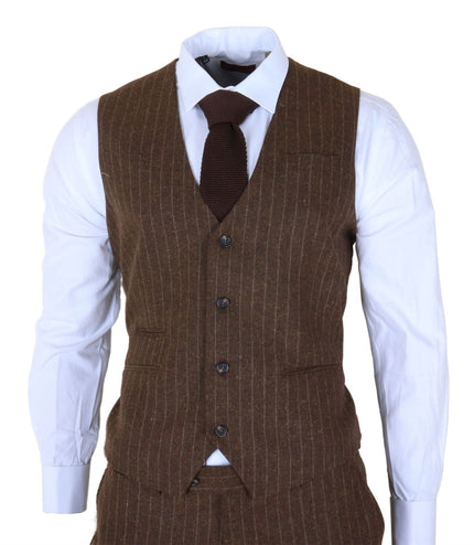 Men's Brown Pinstripe 3 Piece Slim Fit Formal Dinner Suit
