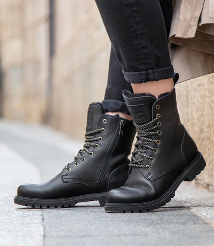 Panama Jack Women's Frisia B1 Black Waterproof Leather Combat Boots