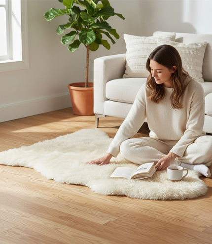 Genuine Cream Linen Sheepskin Natural Silky Soft Fluffy Real Wool Rug