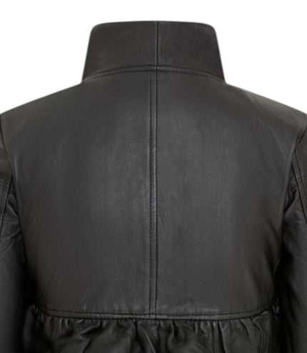 Womens Goth Black Leather High Collar Victorian Flare Tailcoat - Challa