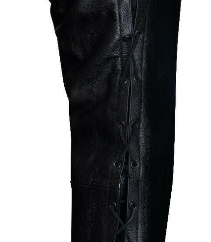 Mens Laced Leather Biker Jeans-Utah