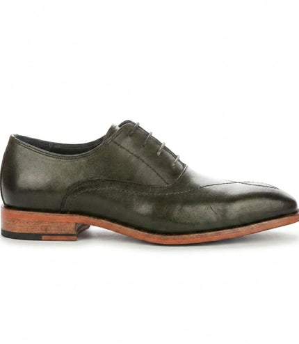 Justin Reess Men's Green Leather Cross-Stitch Toe Cap Oxford Shoes - Jett