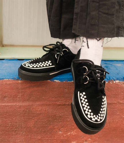 TUK Pointed Creeper Sneaker Black White Suede Platform Shoes - A9182