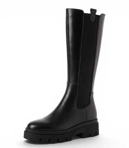 Tamaris Women’s Black Leather Knee High Platform Heel Long Boots - 25608-41