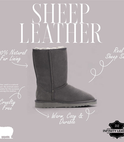 Women's Genuine Sheepskin Grey Suede Slip-On Ankle Winter Boots - Dusk