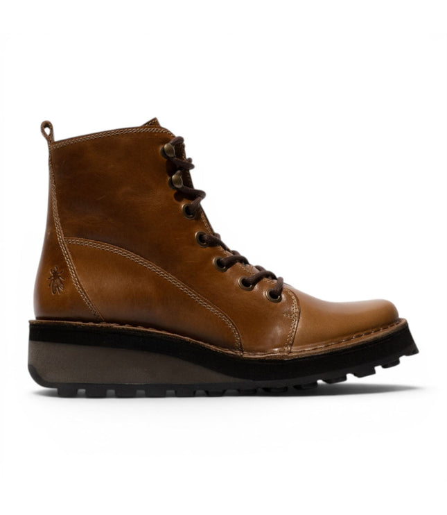 Fly London Womens Tan Leather Lace-Up Ankle Boots - HAZI147