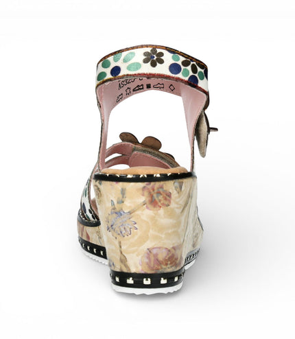Laura Vita Women's Ballon 08 Beige Floral Leather Wedge Espadrille Sandals