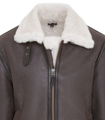 Mens Creck Brown Warm Sheepskin Aviator Zip-Up Flight Jacket-Harrogate