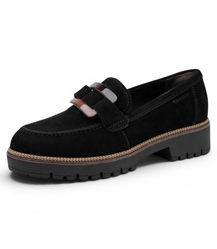Tamaris Women's Black Suede Leather Loafer Casual Shoes - 24722-43