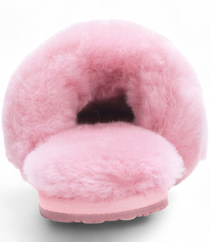 Women's Sheepskin Slippers Pink Warm Winter Fur Sliders - Nordic