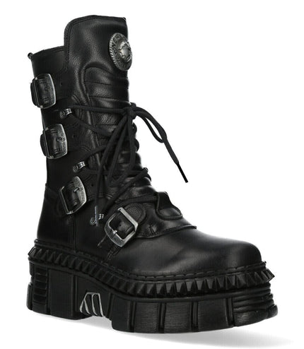 New Rock Mid-Calf Leather Platform Boots-WALL373-S6