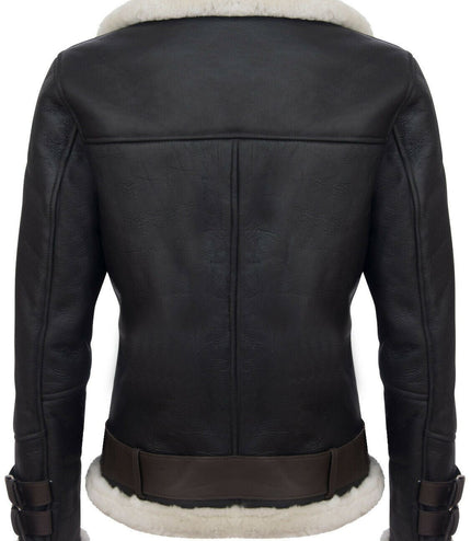 Mens Sheepskin Leather Biker Jacket-Edmonton - Brown