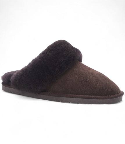 Women's Genuine Sheepskin Brown Suede Mule Winter Slippers - Luna