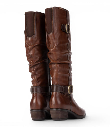 Pikolinos Women's Brown Leather Heel Knee-High Long Boots - Utiel