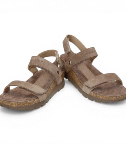 Panama Jack Women's Wedge Stone Grey Suede Leather Sandals - Selma B18