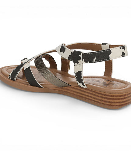 Blowfish Malibu Women's Black White Micro Wedge Strappy Sandals - April