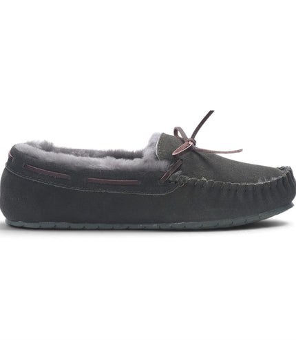 Men’s Olive Green Genuine Sheepskin Moccasin Winter Slippers - Flint