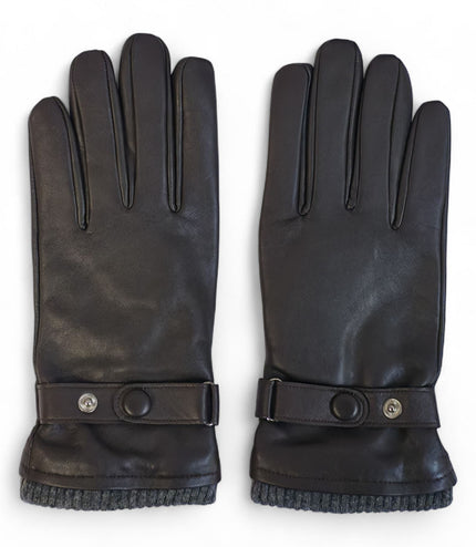 Men's Brown Italian Leather Warm Wool Lining Winter Knit Rib Gloves - M-LGV-105