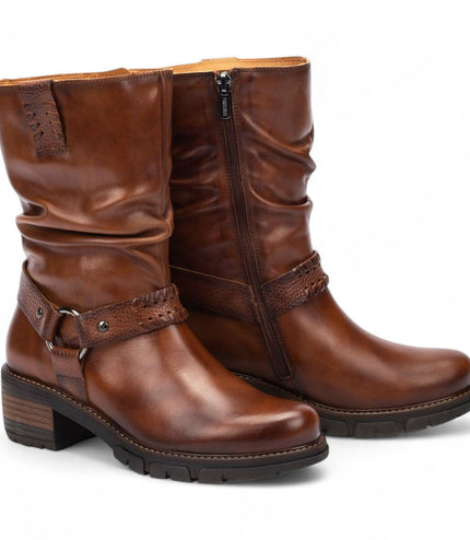 Pikolinos Women's Mid-Calf Cuero Brown Leather Tall Ankle Boots - San Sebastia
