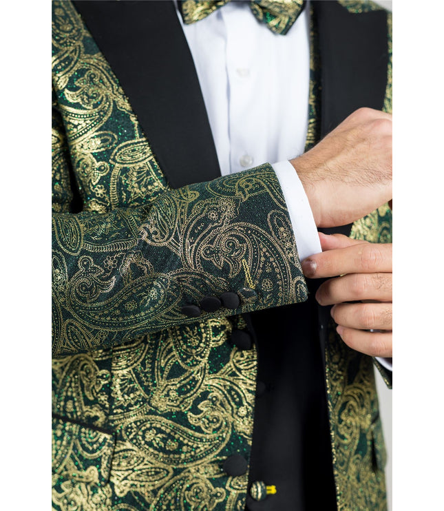 Men's 4 Piece Green Paisley Wedding Suit Tailor Fit