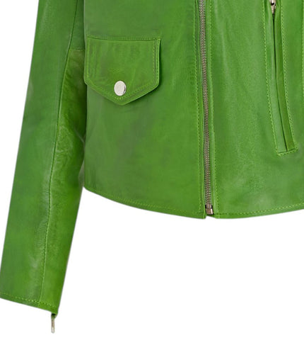 Women's Classic Brando Biker Leather Jacket - Broome - Apple