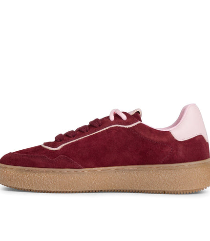 Tamaris Womens Merlot Burgundy Red Leather Fashion Stripe Lace Up Sneakers
