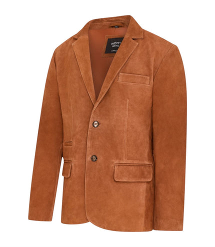 Mens Suede Blazer Jacket Soft Real Italian Leather Fitted Vintage Coat - Rust