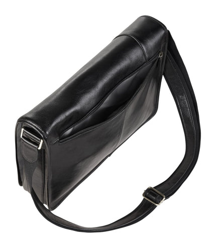 Genuine Leather Black Laptop Satchel Messenger Shoulder Bag - Astor