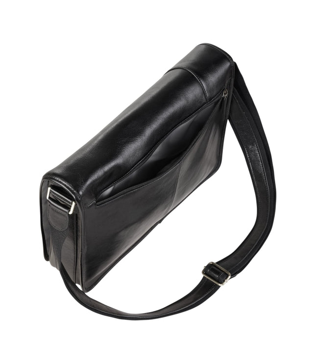 Genuine Leather Black Laptop Satchel Messenger Shoulder Bag - Astor