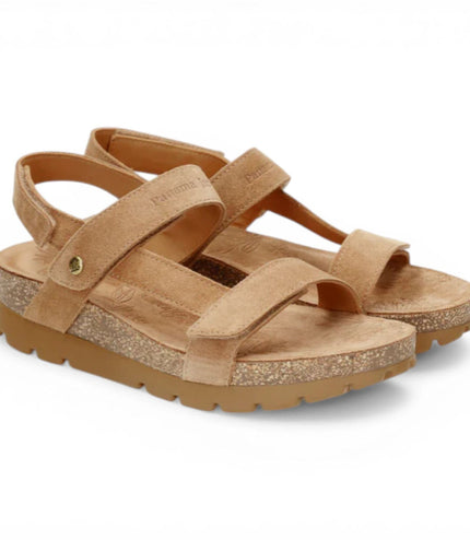 Panama Jack Women's Wedge Bark Brown Suede Leather Sandals - Selma B10