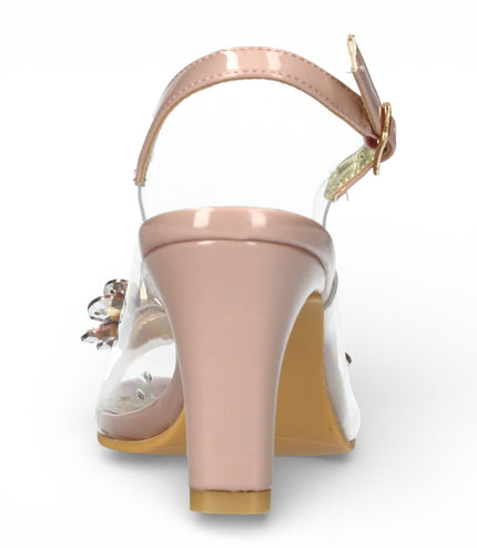 Laura Vita Women's Mira 05 Clear Rose Pink Slip-On Cinderella Heel Sandals