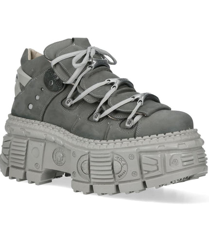 New Rock M-106Wall-C63 Grey Leather Urban Gothic Ankle Boots
