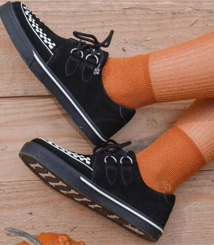 TUK Pointed Creeper Sneaker Black White Suede Platform Shoes - A9182