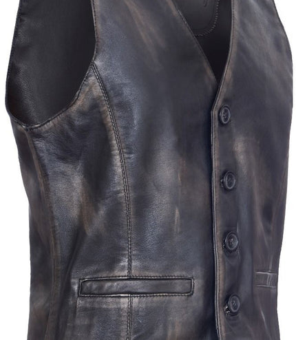 Mens Classic Leather Waistcoat-Chester - Vintage Black